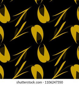 Vector strict flowers and ocher tulips on a black background. For paper and fabrics.