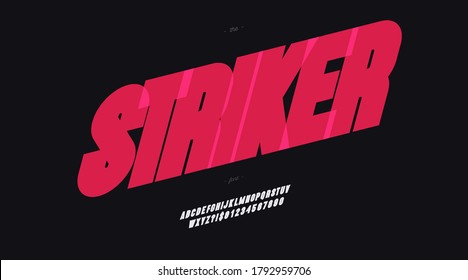 Vector striker font bold style modern typography for poster, event decoration, motion, video, game, t shirt, book, banner. Cool typeface. Trendy alphabet. 10 eps