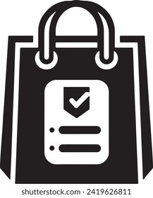  The vector is a striking black icon depicting a shopping bag with a check mark verification badge.