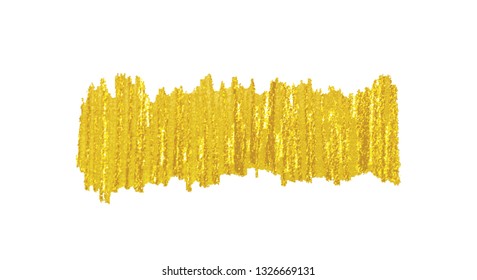 Vector stripe of golden brush smear spot in vertical direction. Abstract gold shiny textured art illustration isolated on white. Good for text backing for banners, posters, flyers, cards, discounts