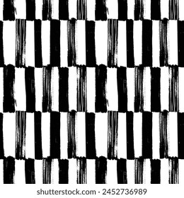 Vector stripe pattern. Seamless background from brush strokes. Grunge geometric ornament. Distress texture. White black stripes design. Wallpaper, fabric print, furniture. Painted stripes pattern