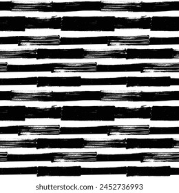 Vector stripe pattern. Seamless background from brush strokes. Grunge geometric ornament. Distress texture. White black stripes design. Wallpaper, fabric print, furniture. Painted stripes pattern