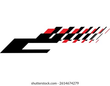 Vector stripe of red and black geometric shapes on a white background. Design element with dynamic effect. Pattern for cars, sportswear, toy. Vector background in neo-constructive style