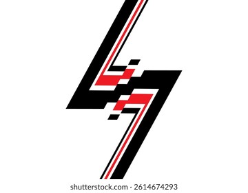 Vector stripe of red and black geometric shapes on a white background. Design element with dynamic effect. Template for cars, sportswear, toys. Vector background in neo-constructive style. Abstract fl