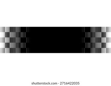 Franja de Vector con transición a lo largo de los bordes, patrón de píxeles con semitono. Elemento de diseño a rayas con líneas finas. Fondo de Vector en el estilo de una bandera de acabado para cubiertas, publicidad