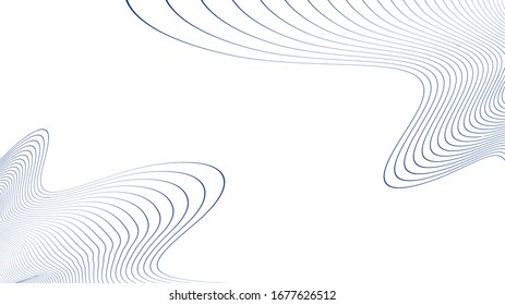 Vector striped abstract background. Blue abstract shapes from lines on white. 3D effect. Modern template for presentation, brochures, banners. Copy space, space for text. Frame. 
Shapes in the corners
