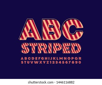 Vector striped Alphabet. Creative Uppercase Font. Set of trendy Letters and Numbers