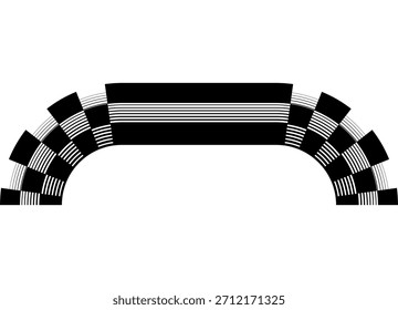 Vector striped arch in the style of a checkered flag. Pattern of black pixels and lines on a white background. Sports Design Element. stadium. Halftone. Game, competition