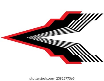 Flecha vectorial rayada hecha de líneas negras y rojas sobre un fondo blanco. Puntero. Fondo vectorial deportivo