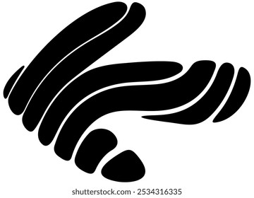 Vector striped arrow made of black liquid shapes on a white background. Modern design element. Pointer. Navigation.