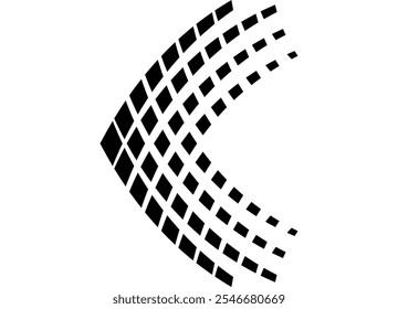 Vector striped arrow made of black pixels on a white background. Pointer. Navigation, Symbol. Black and white design element. Sports pattern. Flash, wings