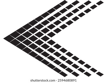 Vector striped arrow made of black pixels on a white background. Sharp design element. Sports pattern. Pointer, navigation. Vector background