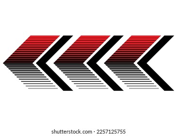 Vector striped arrow. Pattern for a sports car, moto, boat, body, awning, toy. Vehicle sticker. Signboard. Pointer. Design element. Modern vector background.