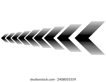 Vector striped arrow pointer, black on a white background. Speed ​​view. Modern design element. Vector background.. halftone