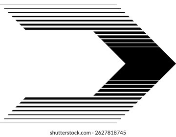 Flecha rayada de Vector. Patrón deportivo de líneas negras sobre un fondo blanco. Puntero con lugar para texto. Navegación, dirección. Vector de fondo.