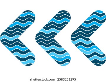 Vector striped arrows with waves in retro style. Modern nautical pattern. Trendy design element. Abstract water. Swimming pool. Rest on the water. Vector background. Pointer, navigation.