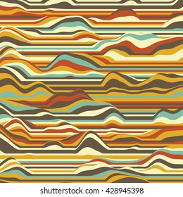 Vector striped background. Abstract color waves. Sound wave oscillation. Funky curled lines. Elegant wavy texture. Surface distortion. Colorful background.