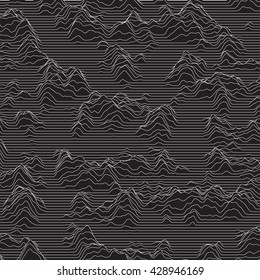 Vector Striped Background. Abstract Line Waves. Sound Wave Oscillation. Funky Curled Lines. Elegant Wavy Texture. Surface Distortion. Monochrome.