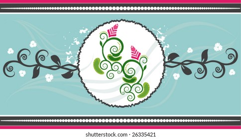 Vector Striped Background with Floral Ornament