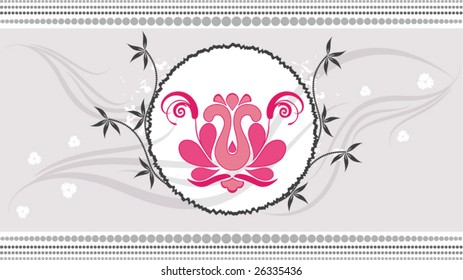 Vector Striped Background with Floral Ornament