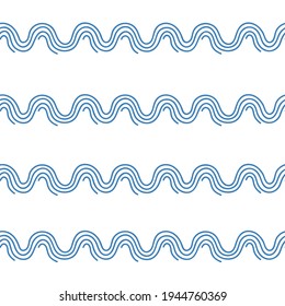 Vector striped background in scandinavian style -sea blue waves on white background.