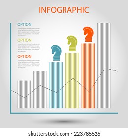 vector striped bar growth graph - info chart template - business infographic with three options and strategy icons