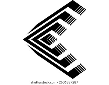 Vector striped black arrow on a white background.
Modern pattern of lines. Direction indicator. Navigation. wings vector background. design element