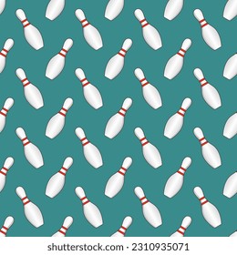 Vector striped bowling pins seamless pattern isolated on green background.