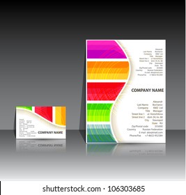Vector striped business prints: brochure (flyer) and business card