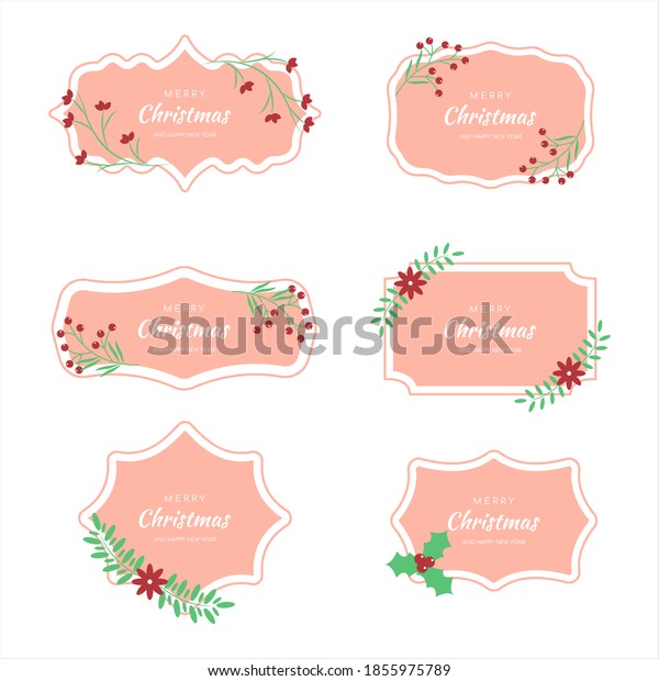 Vector Striped Christmas Frame Set. Labels,\
tags. Perfect for holiday invitations or announcements.\
Illustration isolatet on white\
background.