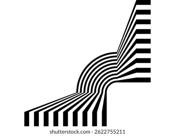 Vector striped corner of black lines on a white background, design element, perspective, three-dimensional shape, modern art, digital design, Vector background. Pattern of lines