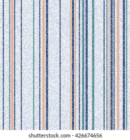 Vector Striped denim texture. Jeans background with geometric design. Denim seamless pattern. Light blue Jeans fabric with Vertical stripes.