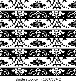 Vector de patrón a rayas florales sin soldadura.Negro y blanco