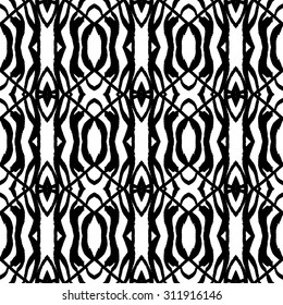 Vector striped freehand grange seamless pattern. Repeating geometric mesh tiles. Modern stylish texture. Monochrome tribal animal design