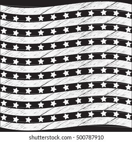 Vector Striped Grunge Background with Stars in Black&White