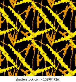 Vector striped grunged pattern. Grunge black, yellow and orange tiled background. Usable for print at wrapping paper, cloth and wallpaper