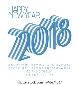 Vector Striped Happy New Year 2018 greeting card with set of Letters, Symbols and Numbers