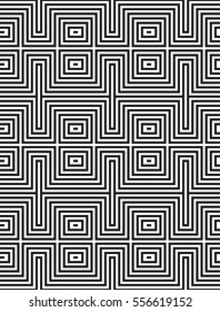 Vector striped op art background. Abstract geometric lines pattern. Deformed squarish geometry. Torsion illusion