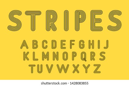 Vector striped otlined font.  Alphabet ABC letters.