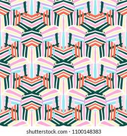 Vector striped pattern with art deco motif. Bold sporty geometric print with colorful stripes for sport fashion and sportswear. Seamless background with lines and abstract round shapes and stripes