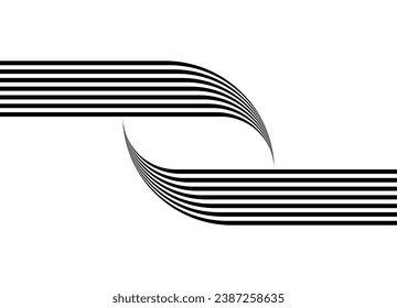 Vector striped pattern of black parallel lines on a white background. Design element made from abstract ribbons. Modern vector background.