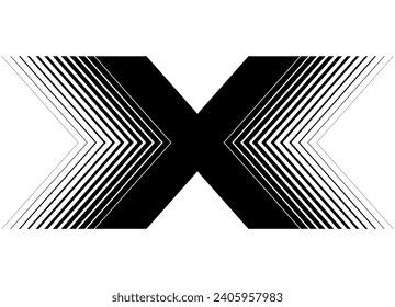 Vector striped pattern of black parallel lines on white background in retro style. The letter X
 Design element. Black and white vector background