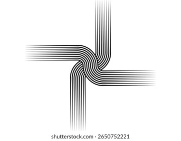 Padrão listrado vetorial de linhas paralelas pretas em um plano de fundo branco em estilo retrô. Elemento de design decorativo para publicidade, embalagem, roupas esportivas. Vetor desportivo de fundo. Cruz