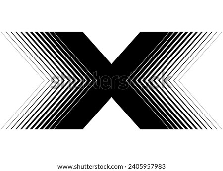 Vector striped pattern of black parallel lines on white background in retro style. The letter X
 Design element. Black and white vector background