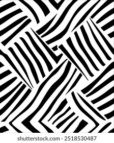 Vector striped pattern. Black-white background. Stylized Zebra pattern, isolated vector illustration, abstract stripes print