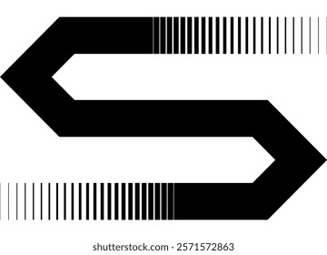 
Vector striped pattern in the form of arrows in opposite directions from one black line on a white background. Modern design element. Black and white vector background