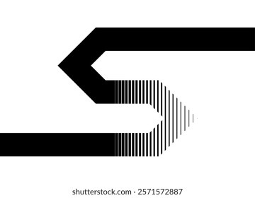 Vector striped pattern in the form of arrows in different directions from one black line on a white background. Modern design element. Vector background