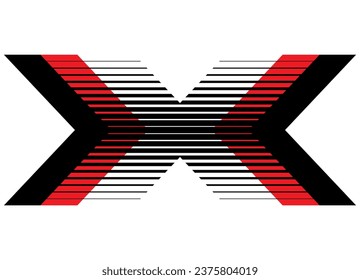 Vector striped pattern in the form of the letter X, for a vehicle, car, motorcycle, boat, toy, sportswear, interior decor. Abstract vector background.