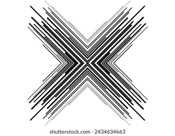 
Vector striped pattern in the form of the letter X from straight black lines on a white background. Abstract vector background