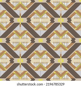 Vector striped pattern with geometric motif. Bold sporty geometric print with colorful stripes for sport fashion and sportswear. Seamless linear brown background with lines, 